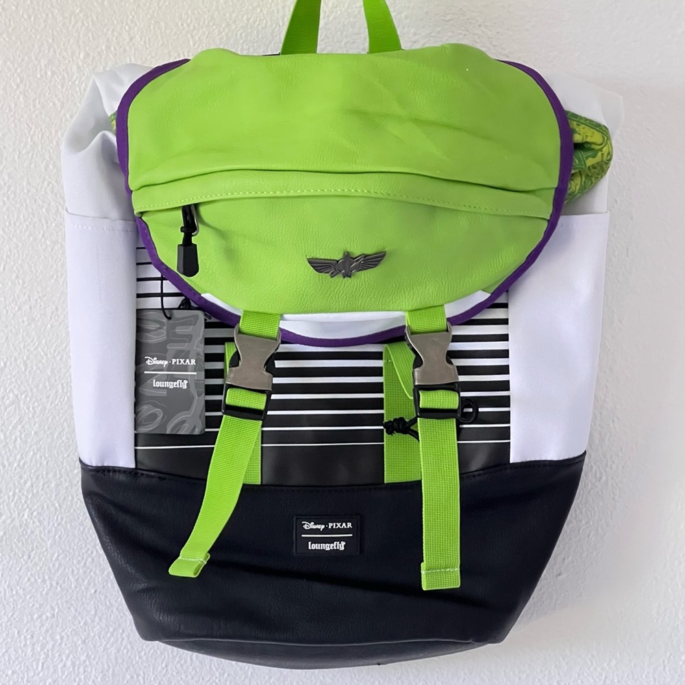 DISNEY PIXAR Loungefly Buzz Lightyear Toy Story Green Black Backpack Flawed
